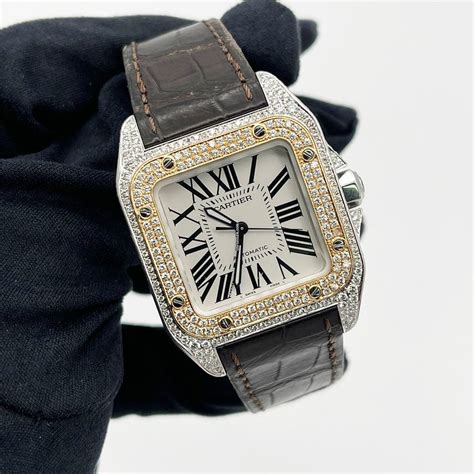 cartier santos 100 medium rose gold|cartier santos 100 diamond bezel.